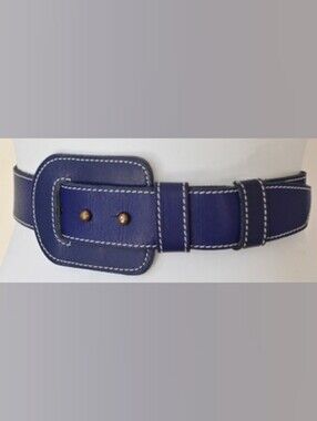 Norma Kamali Navy Leather Belt Bag with Contrast Stitching